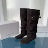2026 Nuevas Botas de Moda Retro con Pliegues, Punta Redonda y Tacón Bloque para Mujer, Versátiles, Adelgazantes, Casuales, de Caña Alta