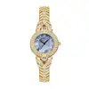 Relógio Feminino Goldie de Luxo Vintage com Diamantes Inteiros e Toque de Nicho, Madrepérola Azul, Compacto Relógio de Ouro a Quartzo com Decoração