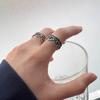 Ins Anillo Corona de Flores Vintage Único Diseño Nicho para Mujer Moda Lujo Ligero Alto Estilo Circonio Negro Apertura