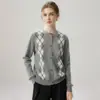 Cárdigan de Cachemira Estilo Otoño/Invierno 2026 Para Mujer Cuello Redondo Base de Cuadros de Diamantes Estilo Versátil de Una Sola Fila Prendas de Abrigo Cálidas