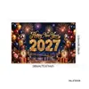Banner de Fondo Feliz Año Nuevo 2027, Fondo Decorativo para Fiesta de Nochevieja, Fondo Temático de Globos y Fuegos Artificiales