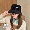 Sombrero de Pescador de Felpa Tejida Negro para Mujer Otoño e Invierno 2022 Nuevo Sombrero Cubo para Cabeza Grande Estilo Japonés Muestra Cara Sombrero Pequeño