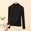 Camiseta de Algodão Puro com Gola Meia-Alta e Mangas Longas para Outono e Inverno Feminina, Top Fashionável para Usar por Baixo no Dia a Dia, Modelagem que Emagrece e Valoriza, Camada Base de Estilo Maduro