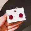 Pendientes de plata s925 con aguja, estilo retro, color vino tinto, con flores de rosa y camelia de peluche, joyería nacional de moda.