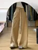 Jeans de Pierna Ancha de Cintura Alta Color Caqui Estilo Americano para Mujer, Nuevo Estilo Verano 2026, Corte Holgado, Diseño Adelgazante, Pantalones de Pierna Recta
