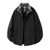 Chaqueta de retazos a cuadros retro americana, unisex, adecuada para primavera y otoño, elegante y sofisticada, con cuello de solapa, estilo chaqueta de béisbol holgada para parejas