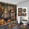Cortina de Chuveiro à Prova d'Água com Tema de Halloween Conjunto de Quatro Peças Decoração de Abóbora Cortina Divisória de Banheiro Conjunto Sem Furos