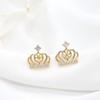 Pendientes de plata 925 con corona de circonita microincrustada de estilo coreano, pendientes de flor de trébol de diamantes con destellos de oro de 14 quilates, pendientes DIY