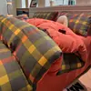 Juego de Ropa de Cama Minimalista a Cuadros de Algodón Puro Juego de Cuatro Piezas Engrosado para Dormir sin Ropa de Cama Sábana Bajera de Algodón Funda Nórdica Juego de Tres Piezas para Dormitorio
