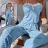 Camisola com Renda para Plus Size, Roupa de Dormir Casual para Mulheres, Conjunto de Duas Peças com Calça Longa