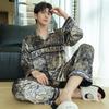 Pijama de pareja de terciopelo dorado de alta calidad con estampado de camelia para mujer, primavera y otoño, negro, manga larga, blanco, traje cárdigan para otoño e invierno