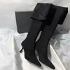 Botas de punta fina, tacón de aguja, hasta la rodilla, botas largas elásticas de gamuza estilo coreano, zapatos altos de invierno para mujer, con un ajuste seguro que evita que se resbalen