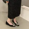 Zapatos de felpa para mujer, color gris, forrados de polar, con plataforma para aumentar la altura, nuevo estilo otoño/invierno 2025, zapatos de trabajo negros con pedrería, estilo francés