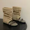 Sandalias de Plataforma para Mujer 2026 Nuevas de Verano Plegadas Modernas Botines Holgados Estilo Chica Popular Sandalias Versátiles de Punta Abierta con Correa al Tobillo