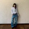 Pantalones vaqueros de estilo americano con lavado de bigotes de gato, unisex, corte limpio, gama alta, pierna recta holgada, pantalones apilados para otoño e invierno