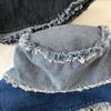 Sombrero de pescador de mezclilla de primavera y verano japonés lavado con borde deshilachado para combinar con todo, sombrero de sol de verano para mujer de ala grande con protección solar y cubierta facial, sombrero de sol tipo cubeta