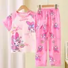 Pijama de verão para meninos e crianças, fino, manga curta, calça, conjunto de desenho animado, roupas de casa para crianças maiores, meninos e meninas, atacado transfronteiriço