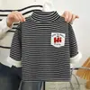 Nova Camiseta Base de Veludo Grossa Outono e Inverno para Crianças, Camiseta Térmica Meia-Gola, Moletom para Meninos e Meninas, Top Listrado