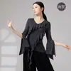 Francés Volantes Diagonal Solapa Cuello en V Manga Larga Danza China Entrenamiento Básico Forma del Cuerpo Ritmo Ropa de Práctica Manga Larga Fluido Adulto Práctica
