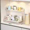 Estante de acrílico para tazas, estante de doble capa de lujo ligero para escritorio para vasos de agua y tazas de té, portavasos para aparador