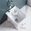 Fregadero de balcón para mopa con reposapiés, lavabo para fregar mopa, lavabo para mopa de suelo con desagüe lateral, con cesta de drenaje, drenaje automático, cerámica, otros