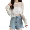 Ropa Protectora Solar Camiseta de Manga Larga para Mujer Nueva de Verano Seda de Hielo Estilo Coreano Versátil Holgada Delgada Camisa de Aire Acondicionado Top Corto Ins