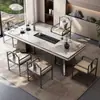 Mesa de Chá e Conjunto de Cadeiras de Ardósia de Luxo Leve, Uma Mesa e Cinco Cadeiras, Chaleira para Escritório, Mesa Integrada Totalmente Automática para Fazer Chá