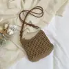 Bolso Tejido Estilo Vacaciones en la Playa para Mujer, Bolso de Paja Casual para la Costa, Bolso de Hombro Blanco Moderno y Elegante, Bolso Cruzado Versátil