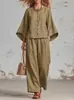 Conjunto de Calça Wide Leg Vermelha de Algodão e Linho Estilo Europeu e Americano Novo para Mulheres, Conjunto Fashion Tendência Casual Solto de Duas Peças para o Verão