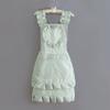 Delantal de Moda Estilo Coreano a Cuadros con Encaje para Mujer para el Hogar, Cocina, Lindo Encaje Estilo Japonés Algodón Puro para Cocinar