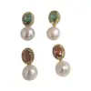 Brincos de pérola Zhuji, brincos vintage franceses de zircônia vermelha, brincos de design de moda vintage com zircônia verde brilhante de luxo leve