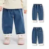 Balabala Roupa Infantil Calças Infantis Meninas Inverno Jeans Com Punho Plus Veludo Calças de Perna Reta para Ir à Escola