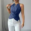 2026 Transfronterizo Europeo y Americano Estilo Chica Popular de Amazon Top Casual Elegante de Color Sólido Cruzado sin Mangas de Cuello Halter Ajustado