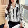 Camisa de manga larga para mujer de comercio exterior transfronterizo con estampado digital 3D a rayas, casual, simple y transpirable