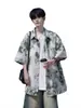 Camisa de Manga Corta Tie-Dye para Hombre, Camisa Floral de Seda Helada de Verano para Playa, Chaqueta de Marca Trendy Holgada Talla Grande, Manga Tres Cuartos para Playa