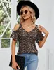 Roupas Femininas Transfronteiriças Europeias e Americanas 2025 Amazon Verão Novo Ombro a Ombro Estampado Decote V Manga Curta Solto Top Camiseta