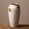 Juego de tres jarrones retro de cerámica gruesa estilo wabi-sabi, tarros de cerámica blanca envejecida hechos a mano, adecuados para sala de estar de casa de huéspedes, arreglo de flores secas, pieza decorativa