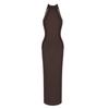 Moda Cruzada Europeia e Americana Vestido Trançado Cor de Café com Decote Halter Amazon Estação Independente Elegante Sem Mangas Saia com Fenda