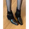 Primer Encuentro Botines Adelgazantes Retro con Cremallera Trasera para Mujer Tacón Oculto Patchwork Botines Skinny de Gama Alta Botas Martin