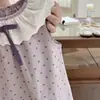 Vestido Infantil com Poás Vintage e Gola de Renda, Vestido Princesa de Verão Estilo Coreano para Meninas e Bebês