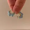 Puff de NubeAretes florales azules estilo coreano con goteo de aceite, lindos y dulces para niñas, adecuados para estudiantes