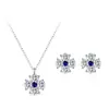 Mejor Vendido Europeo y Americano S925 Plata de Ley Nuevo Exquisito Zafiro Girasol Aretes y Cadena para Clavícula Conjunto de Joyería Elegante para Mujer