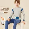 Conjunto de Ropa Térmica de Algodón Puro para Niños de Otoño e Invierno, Ropa para Casa para Niños Mayores, Pijama Térmico de Algodón Clase A para Niños y Niñas