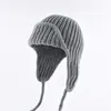 Chapéu Aviador de Lã Teddy Cor Sólida de Inverno para Mulheres, Gorro de Tricô à Prova de Frio com Proteção para Orelhas, Circunferência da Cabeça Grande, Chapéu de Tricô Moderno e Quente