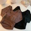 Camiseta térmica de manga larga gruesa con forro polar y almohadilla para el pecho para otoño e invierno, popular en Internet, cálida y cómoda para mujer