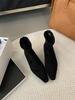 Botines Cortos de Gamuza Franceses de Tacón Bajo con Cremallera Trasera Botas de Mujer Otoño e Invierno 2025 Tacón Delgado con Forro Polar para Gatitos Botines al Tobillo