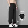 Calça Masculina Longa de Seda Gelada, Fina e Fluida, Cropped, Tamanho Grande, Jogger Casual Solto Tendência, Calça Esportiva Reta