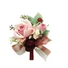 Art Accord 358 Artigos para Casamento Banquete Flor Artificial para Convidados Lapela do Noivo Flor de Mão Vermelho Rosa