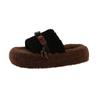 Pantuflas Peludas para Mujer Ropa Exterior Algodón Nuevo Estilo Otoño e Invierno Pantuflas de Suela Gruesa para el Hogar 2025 Súper Populares Lana de Cordero Cálidas Negras