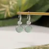Pendientes Yiluyin S925 Plata de Ley Ganchos de Oreja de Jade Azul Agua Cuentas Redondas Geométricas Tendencia Nacional Lujo Ligero Retro Estilo Chino Nuevo